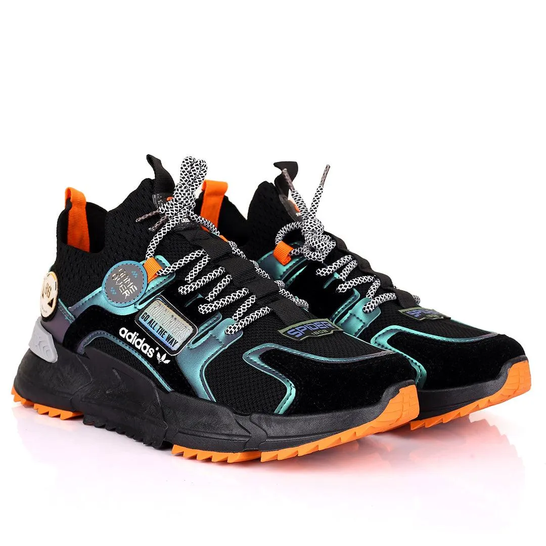 Adid Spider Multi-Coloured Logo Designed Sneakers - Black