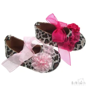 ANIMAL PRINT SHOES W/ORGANZA LACE , FLOWER & ORGANZA LACE TIES: B2116