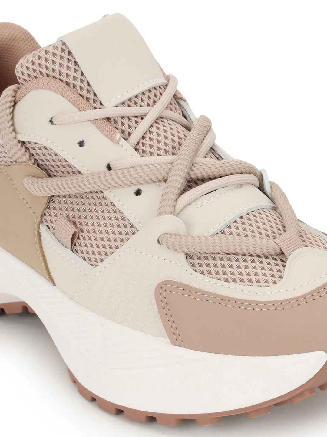 Beige Brown Mesh Stylish Lace-Up Sneakers (TC-RS3617-BEIGBRO)