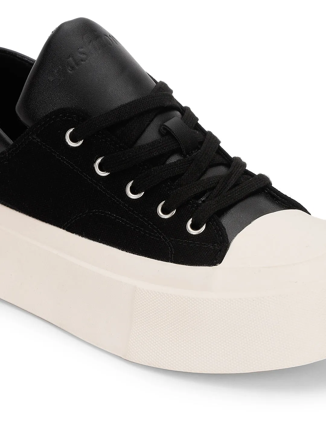 Black Canvas Stylish Lace-Up Sneakers (TC-RS3700-BLK)