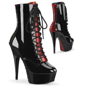 Black Patent Platform Heel Lace-up Boots in Red and Black