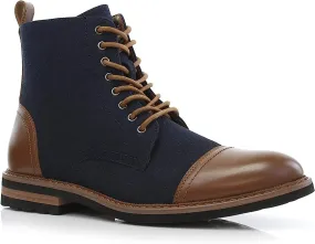 Blue&Taupe Woolen and Leather Lace-up Fashion Chukka Boots with Zipper Closure