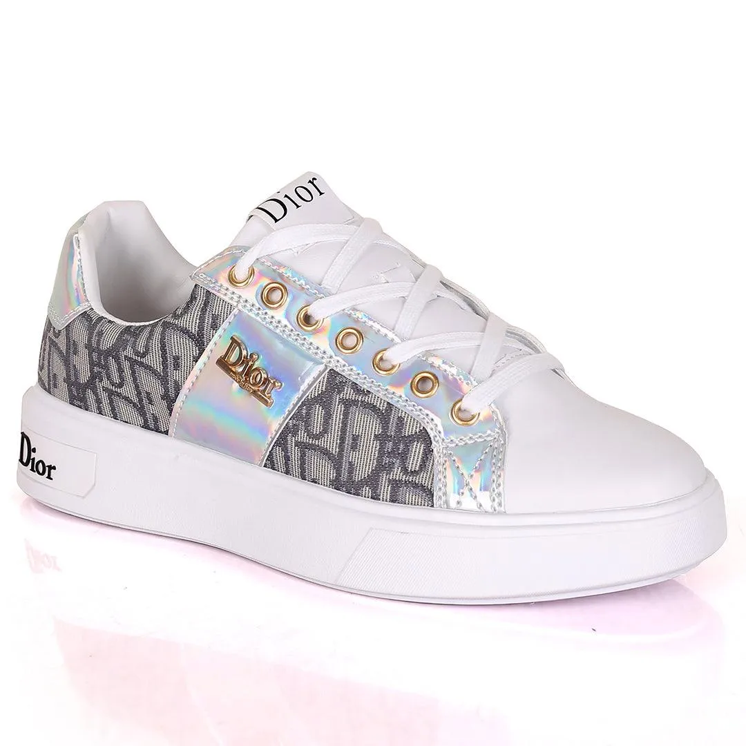 Christ Dio Gold Logo Crested Designed White Sole Lace Up Sneakers