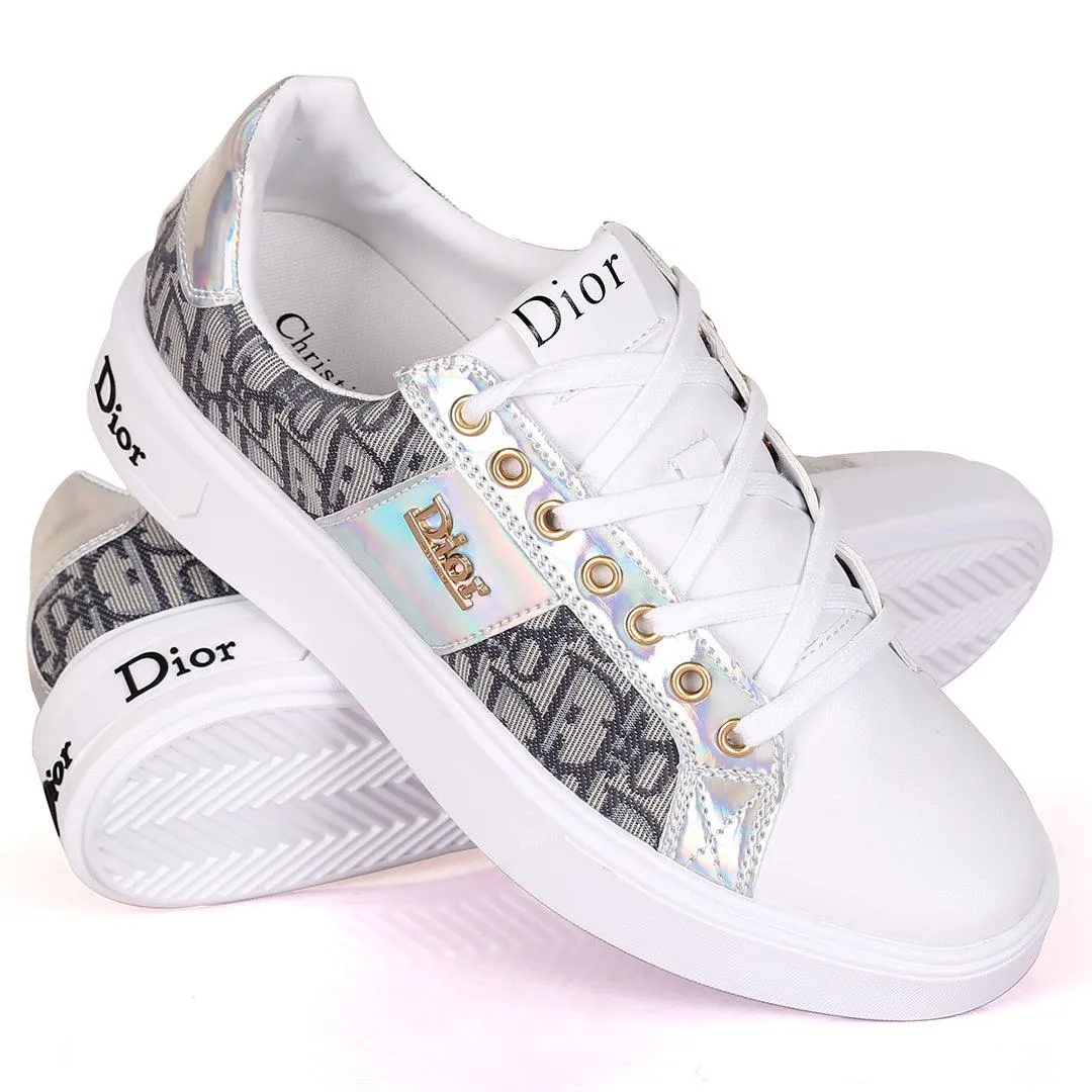 Christ Dio Gold Logo Crested Designed White Sole Lace Up Sneakers