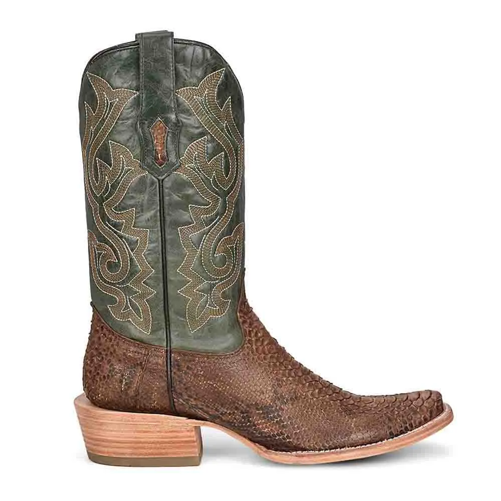 Corral Men's Square Toe Brown & Green Python Leather Boots