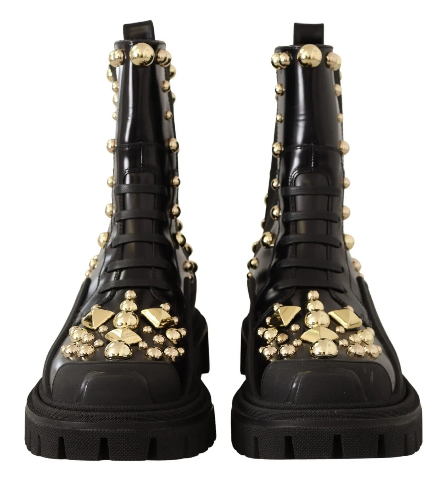 Dolce & Gabbana Studded Leather Combat Boots with Embroidery