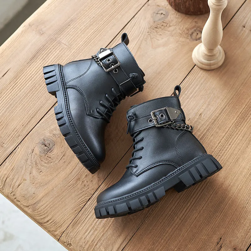 Fashion Children Boots British Style Metal Chain Ankle Boots