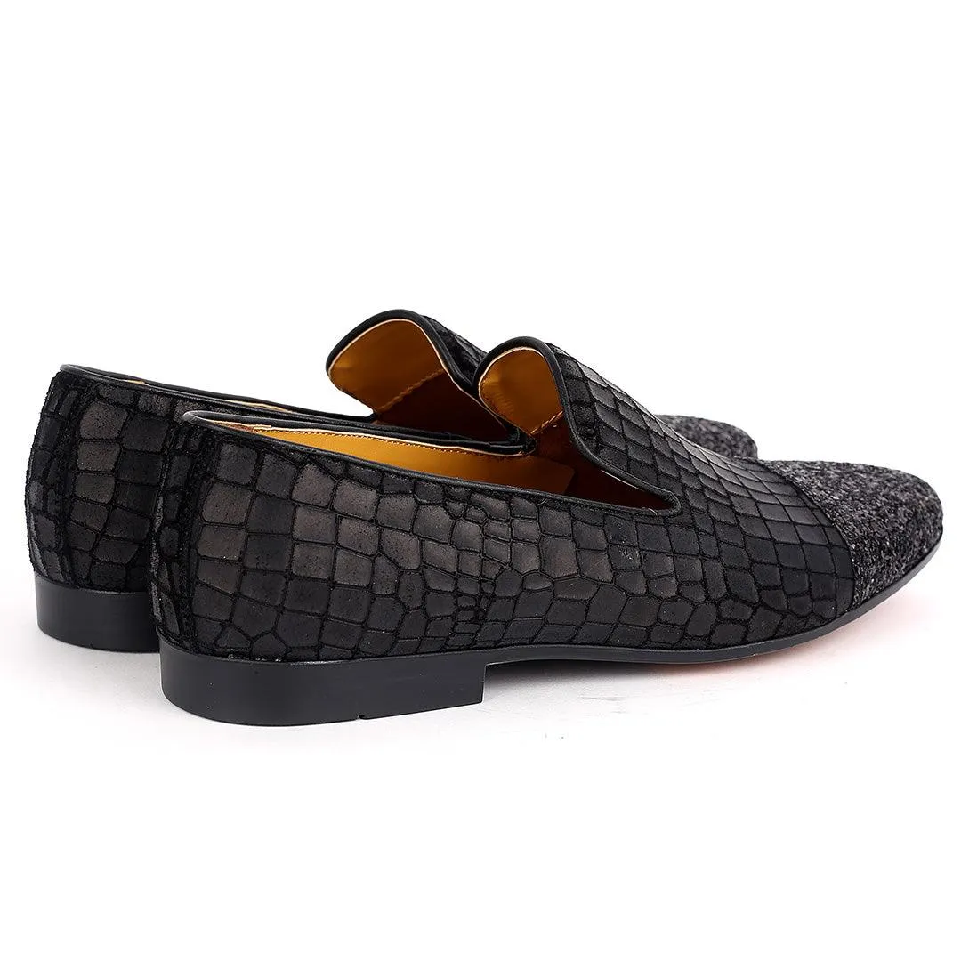 John Foster Crocodile leather Premium Half Stone Men's Shoe-Black