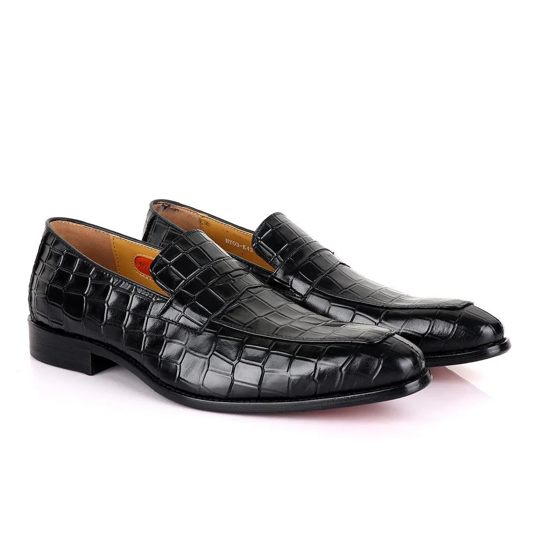 John Mendson Black Croc  Leather Shoe