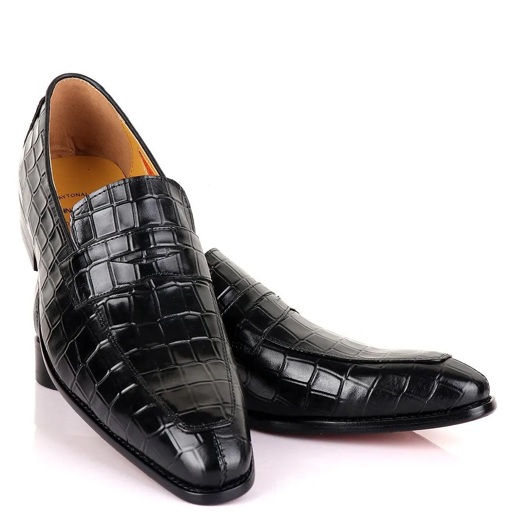 John Mendson Black Croc  Leather Shoe