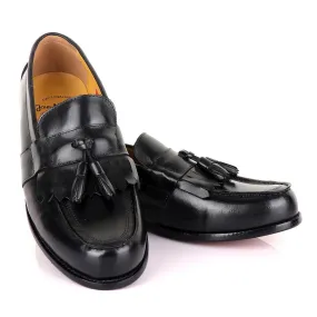 John Mendson Black Tassel Leather Loafers