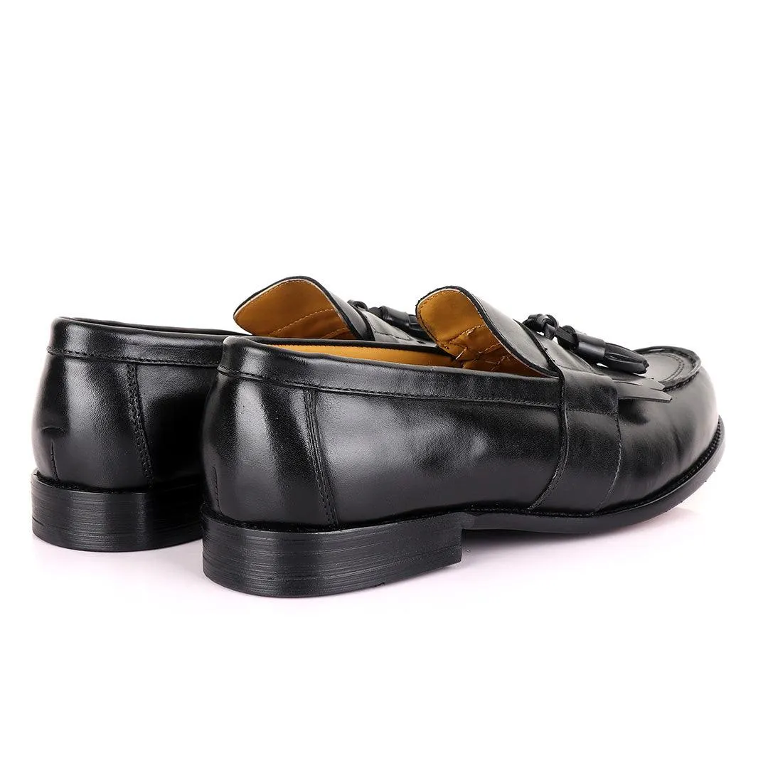 John Mendson Black Tassel Leather Loafers