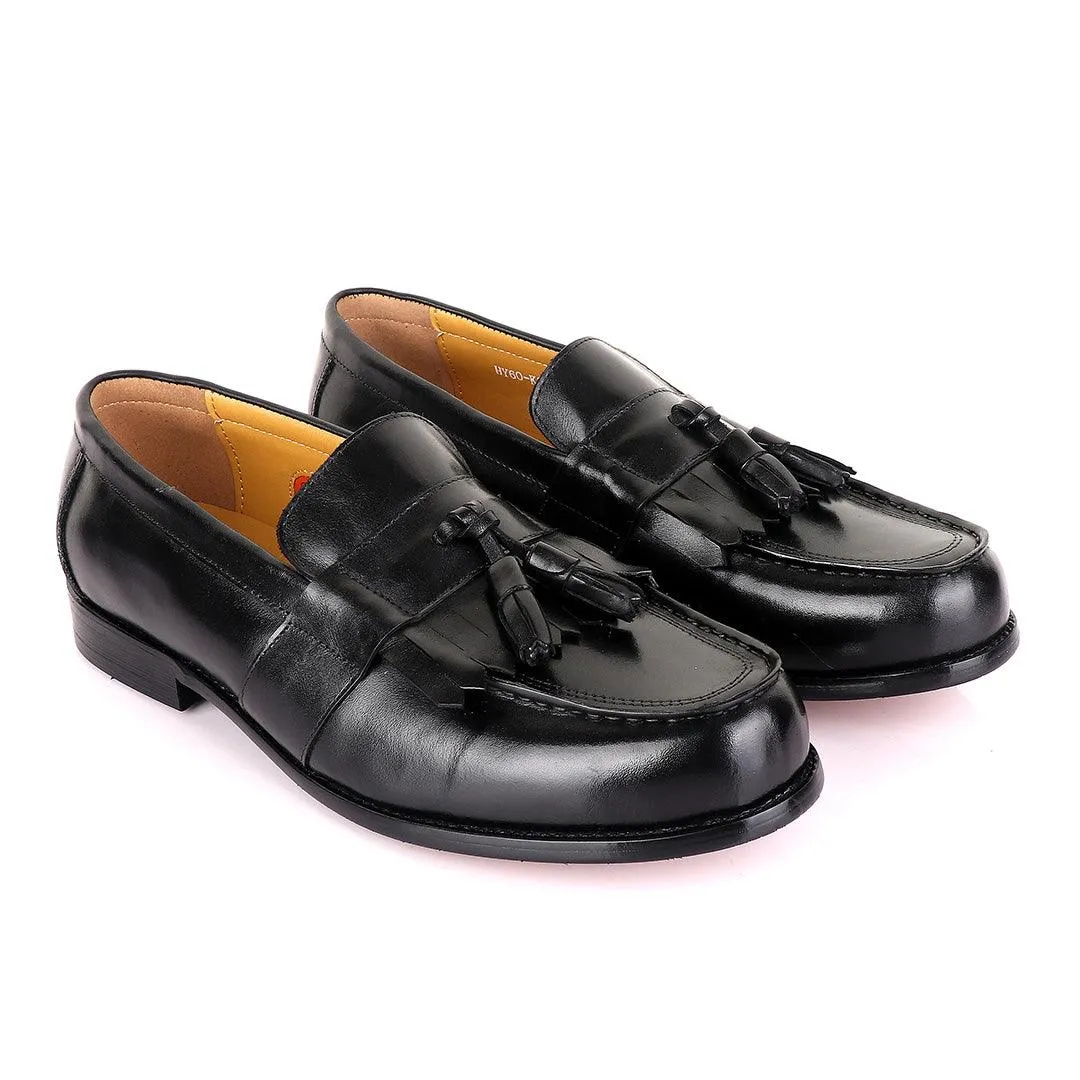 John Mendson Black Tassel Leather Loafers