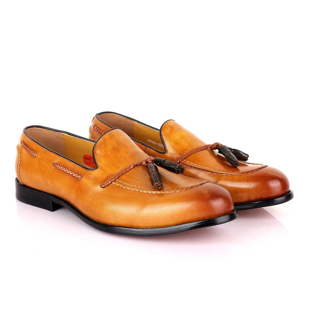 John Mendson Yellow with Brown Tassel Loafers