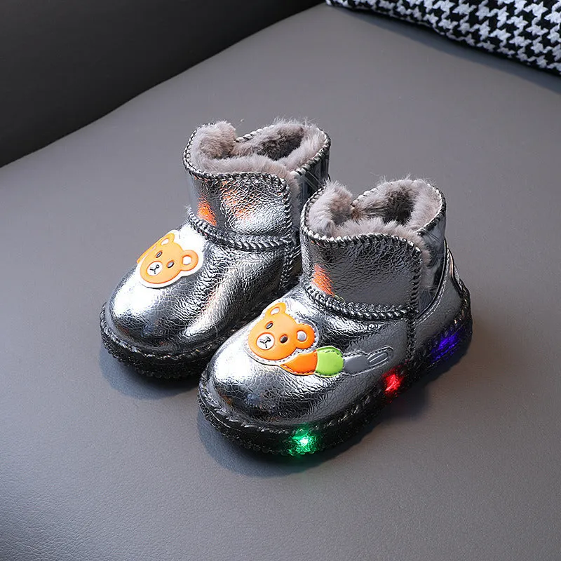 LED Children Snow Boots 1 to 6 year old Baby Boy Cartoon Bear Short Boots