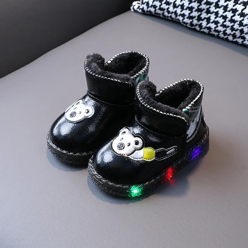 LED Children Snow Boots 1 to 6 year old Baby Boy Cartoon Bear Short Boots