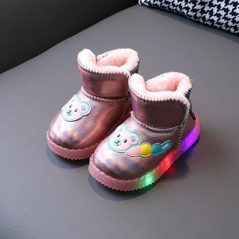 LED Children Snow Boots 1 to 6 year old Baby Boy Cartoon Bear Short Boots