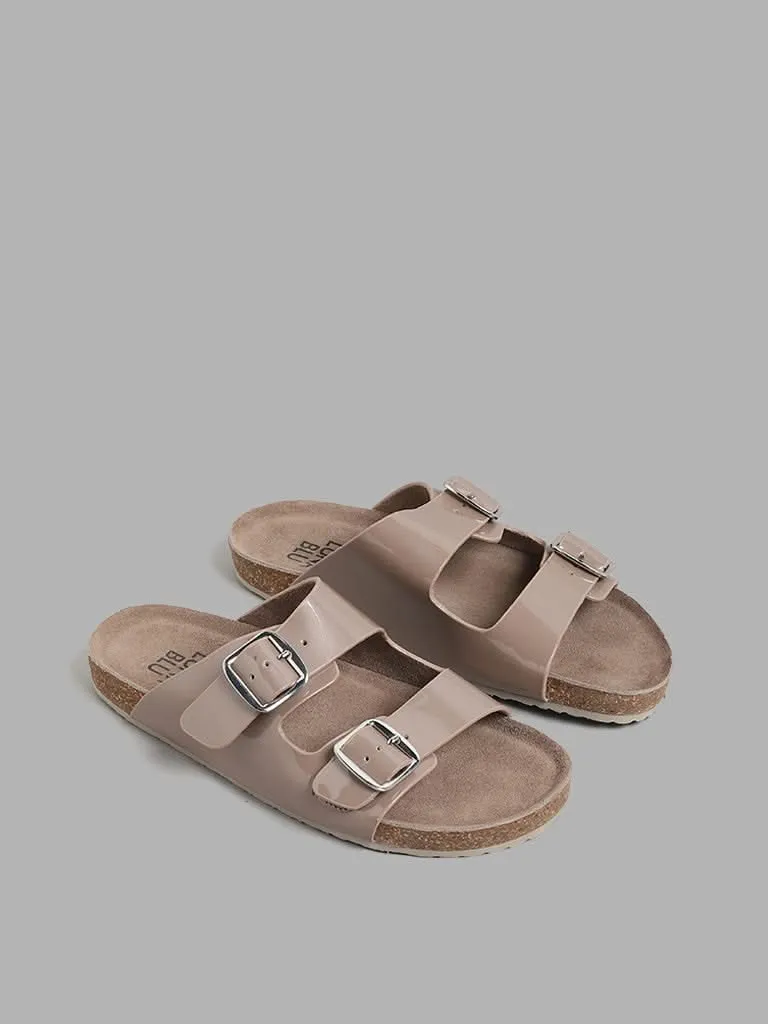 LUNA BLU Brown Double Band Comfort Sandals