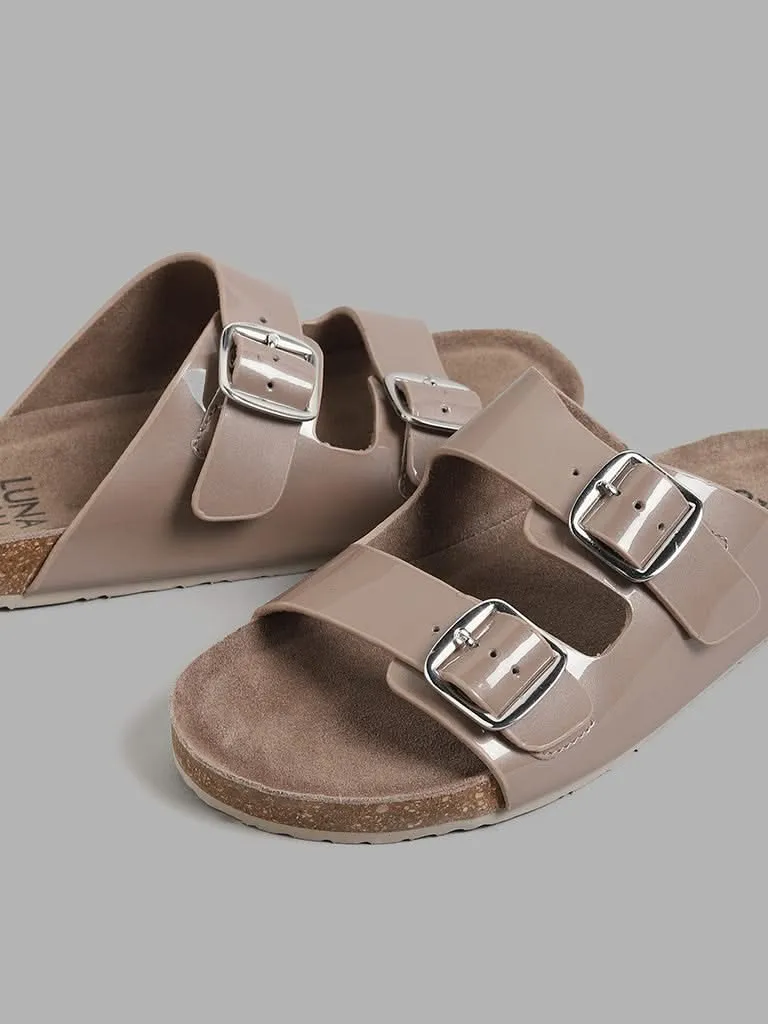 LUNA BLU Brown Double Band Comfort Sandals