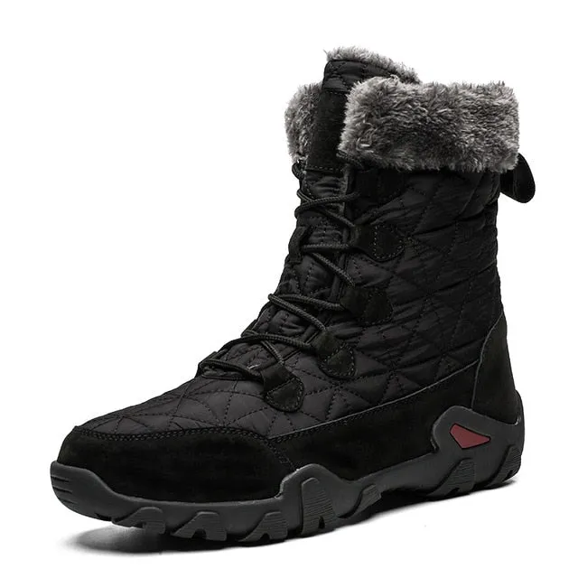 Men Warm Fur Plush Suede Leather & Waterproof Ankle Snow Boots