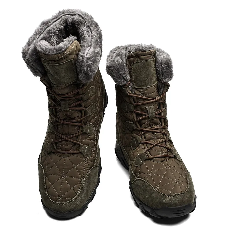 Men Warm Fur Plush Suede Leather & Waterproof Ankle Snow Boots