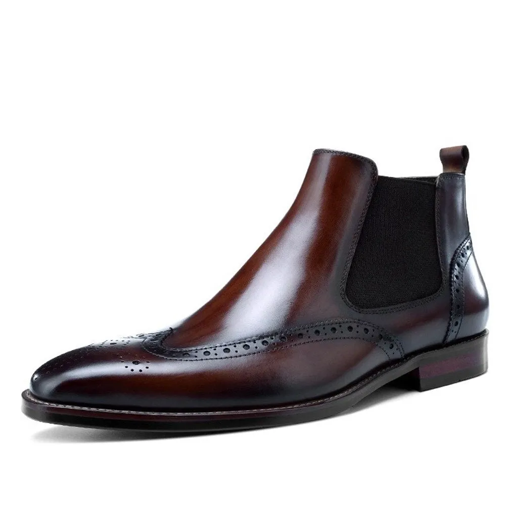 Mens Chelsea Boots Wing Tip Pointed