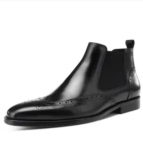 Mens Chelsea Boots Wing Tip Pointed