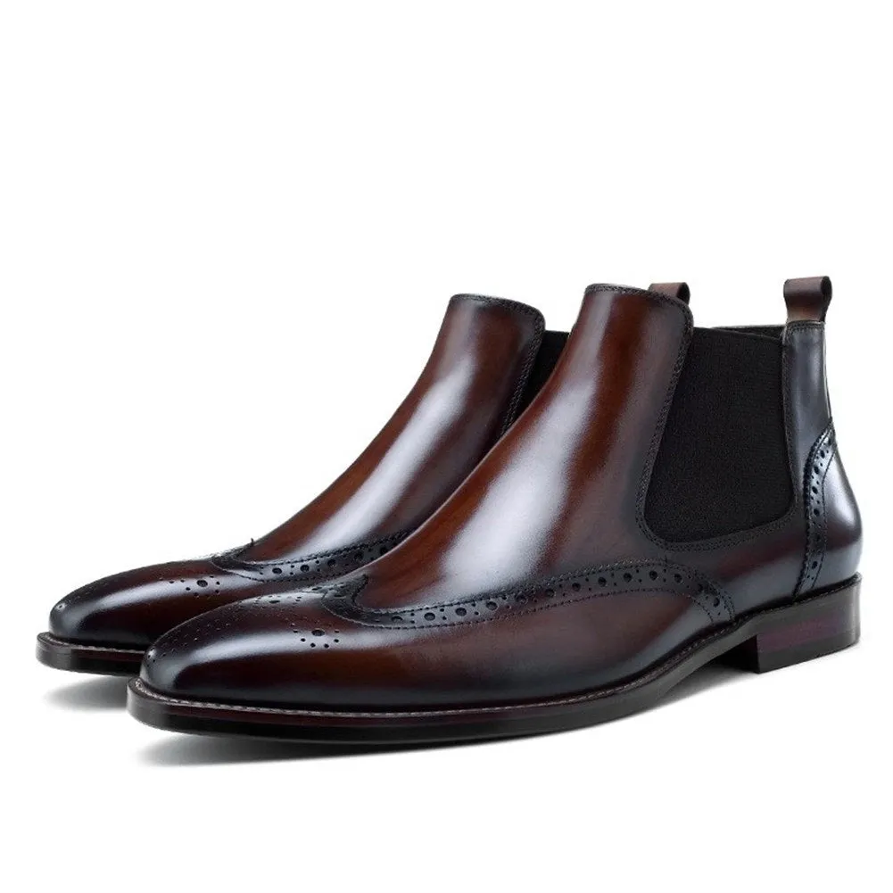 Mens Chelsea Boots Wing Tip Pointed