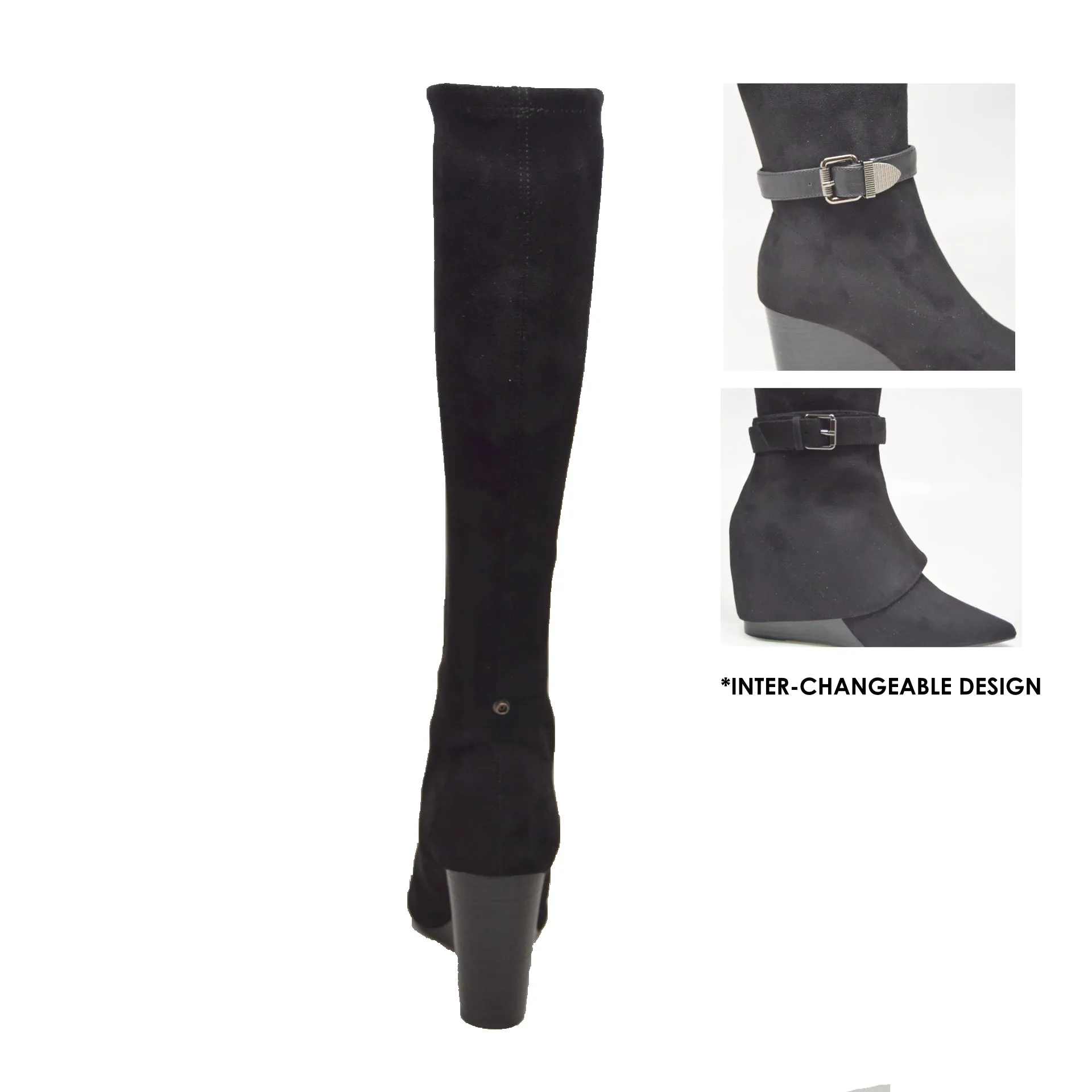 Paris2- Faux Suede Wedge Boot: 3-in-1 Wedge Dress Boot: Stylish Versatility at Its Best