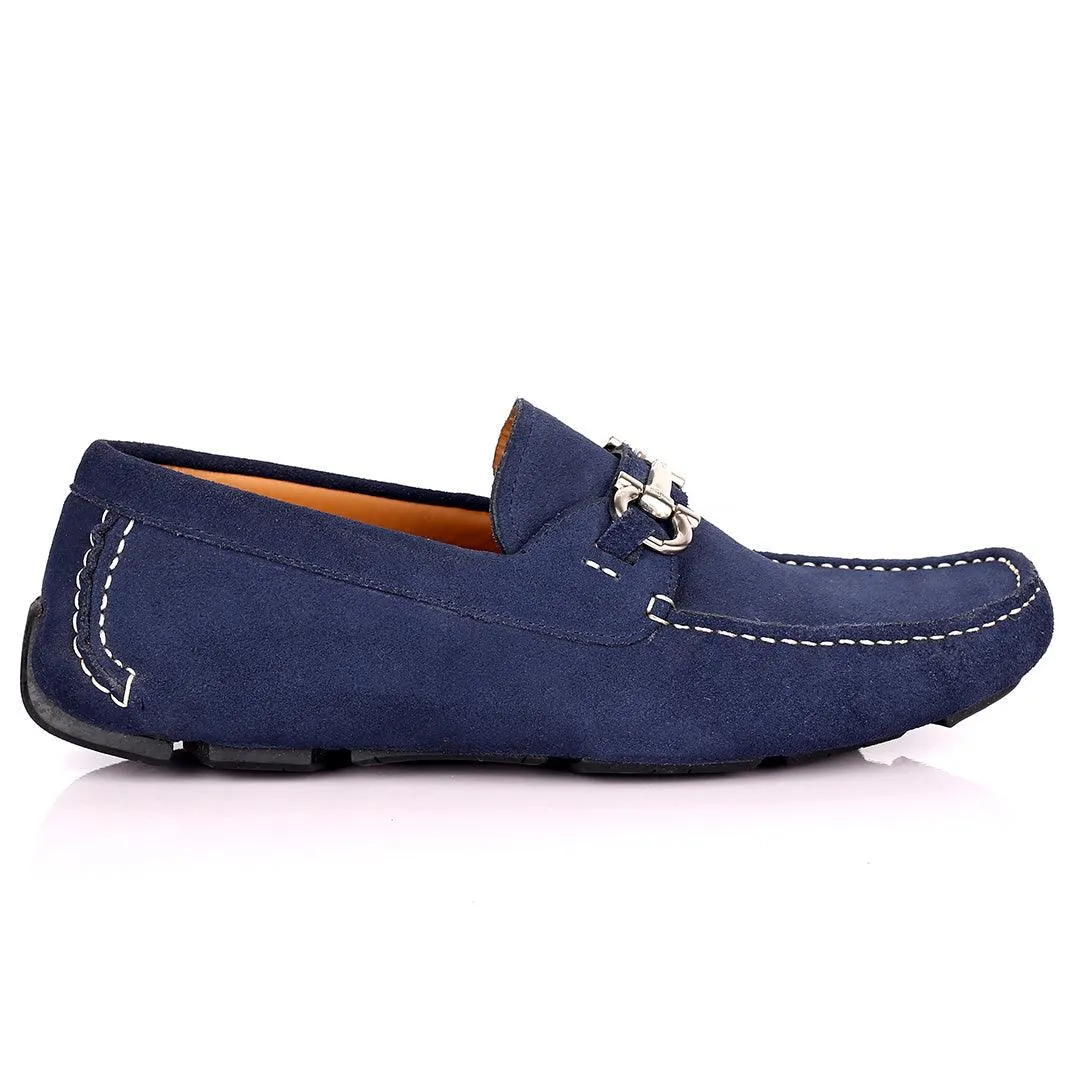 SF Royal Blue Leather Men's Shoe Parigi Gold Logo