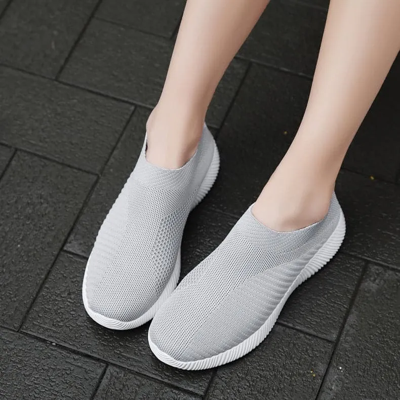 Stretch Mesh Breathable Flats Shoes Soft Sole Fly Knit Slip On Shoes