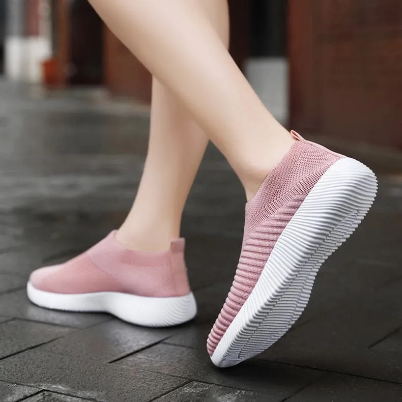 Stretch Mesh Breathable Flats Shoes Soft Sole Fly Knit Slip On Shoes