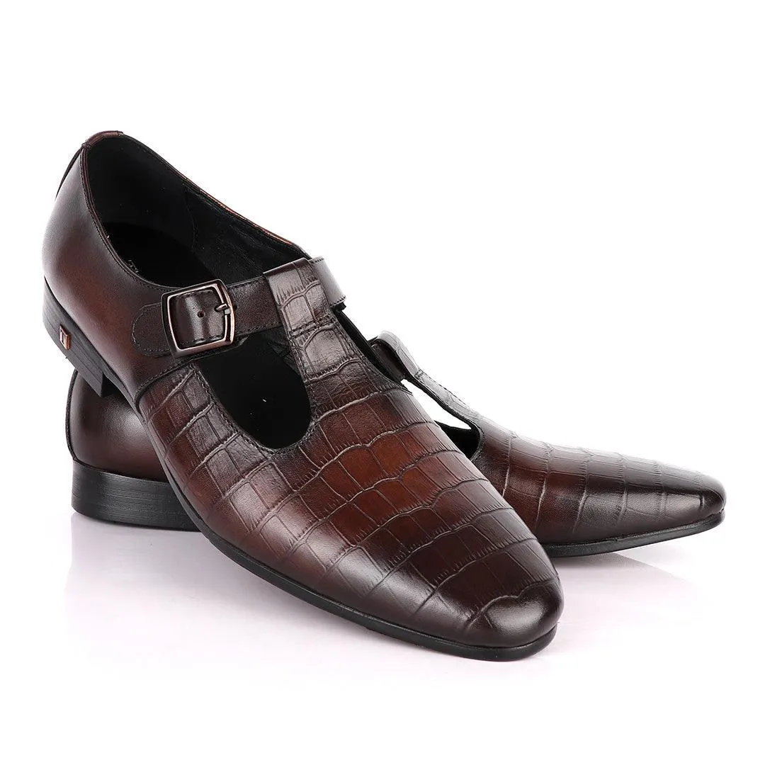 Thom Browne Half Croc And Plain coffee Leather Shoe