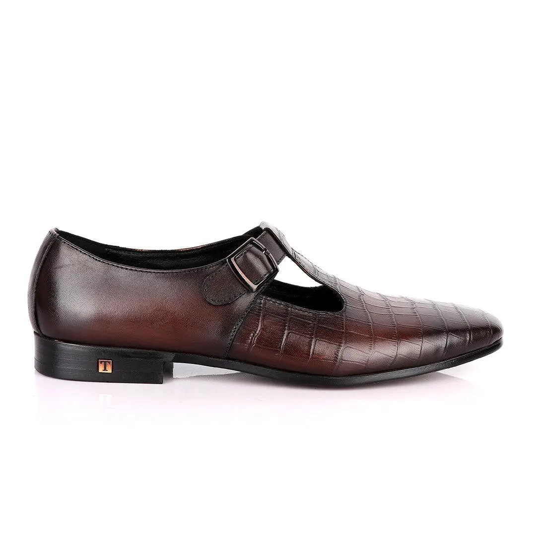 Thom Browne Half Croc And Plain coffee Leather Shoe