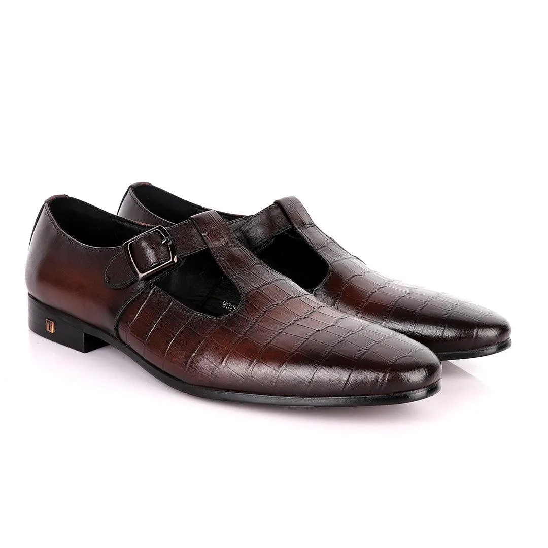 Thom Browne Half Croc And Plain coffee Leather Shoe