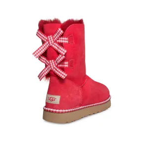 UGG Bailey Bow Gingham Ribbon Red Boots - Women's