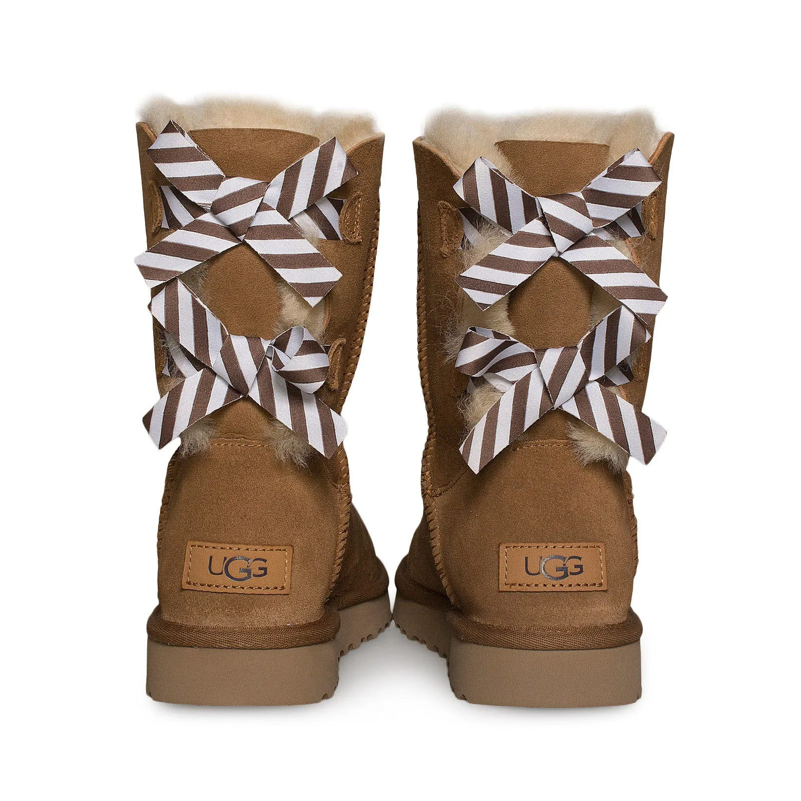 UGG Bailey Bow II Diagonal Stripes Chestnut Boots - Women's