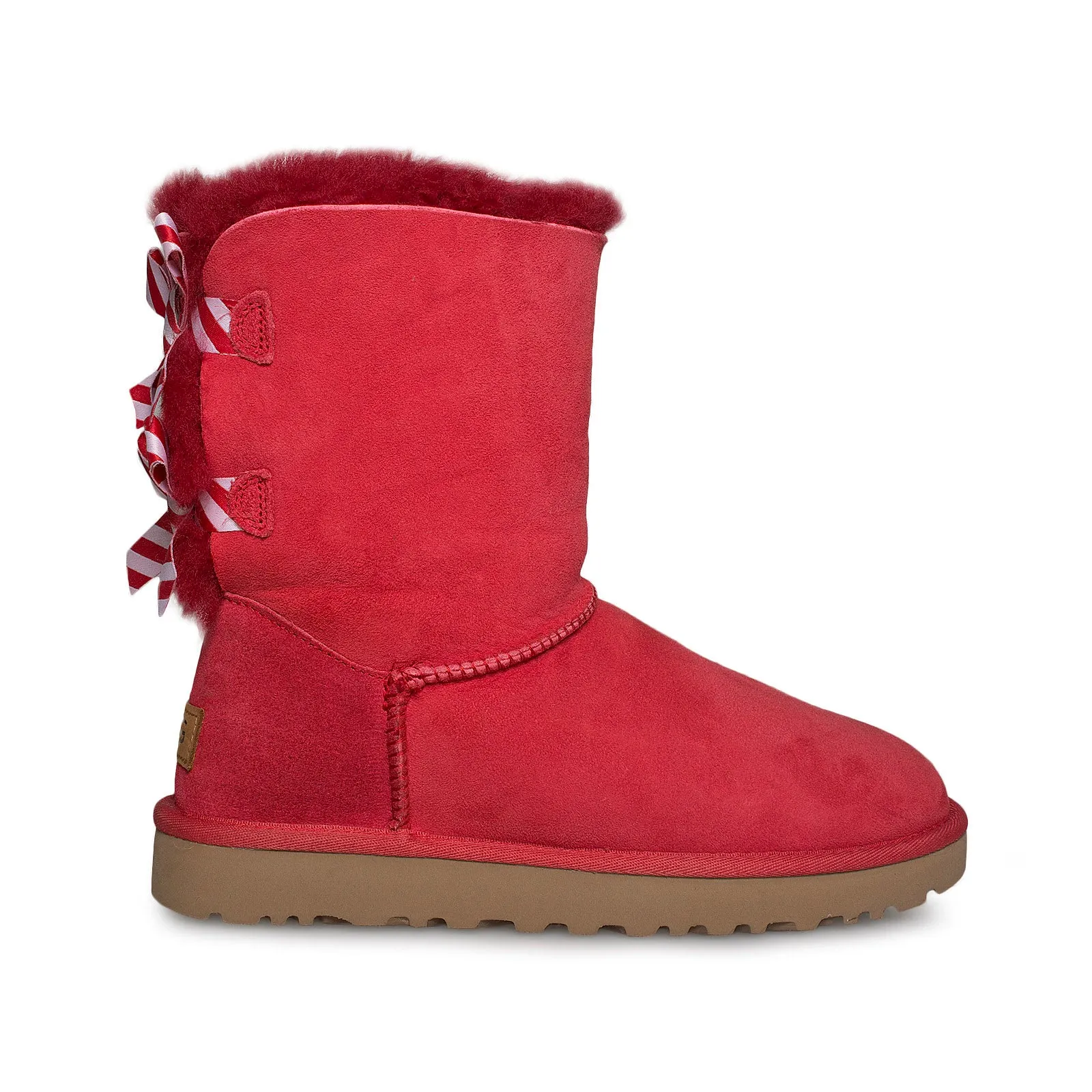 UGG Bailey Bow II Diagonal Stripes Poppy Red Boots - Women's