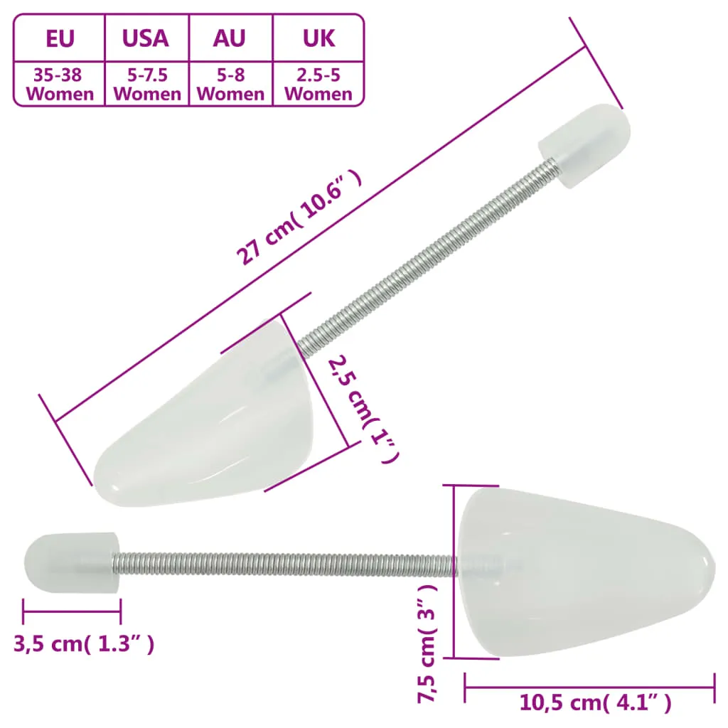 vidaXL Shoe Trees 5 Pairs White EU 35-38 Plastic