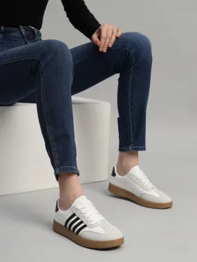 White Black PU Stylish Lace-Up Sneakers (TC-RS3654-WHTBLK)