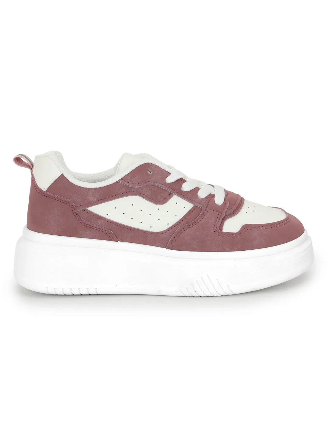 White Burgundy Suede Stylish Lace-Up Sneakers (TC-RS3609-WHTBUR)