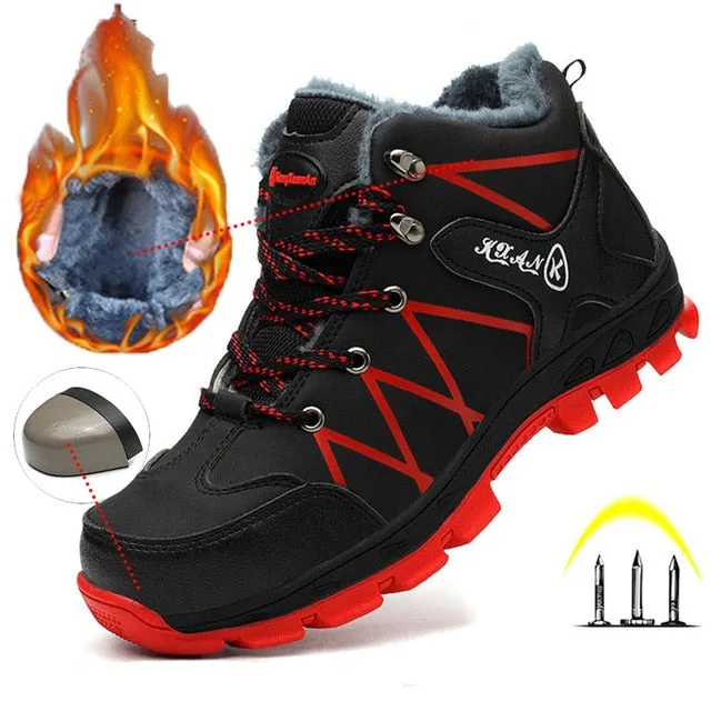 Winter Boots Steel Toe Men Warm Add Velvet Cold Protective Non Slip Anti Smashing Puncture Proof Shoes