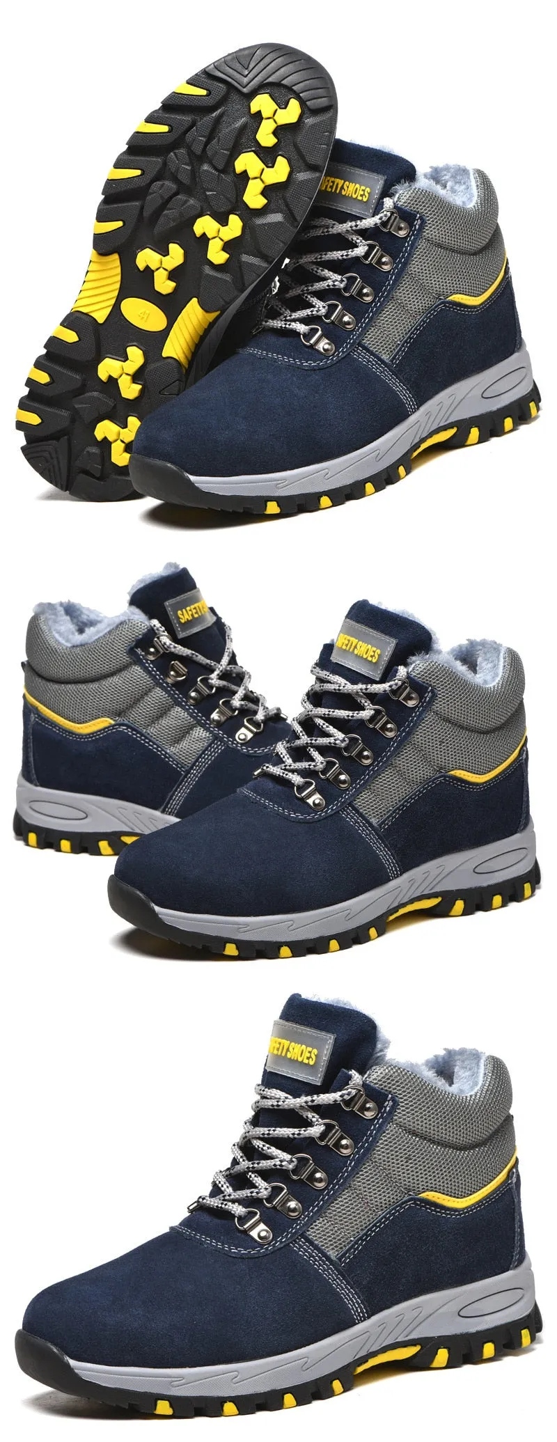 Winter Boots Steel Toe Men Warm Add Velvet Cold Protective Non Slip Anti Smashing Puncture Proof Shoes