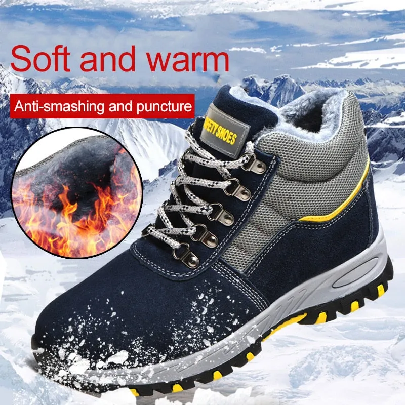 Winter Boots Steel Toe Men Warm Add Velvet Cold Protective Non Slip Anti Smashing Puncture Proof Shoes