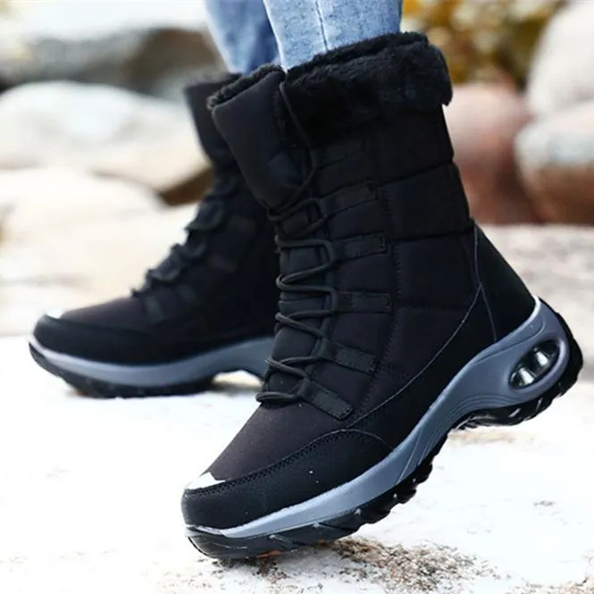 Women winter chunky platform lace up faux fur keep warm short snow boots