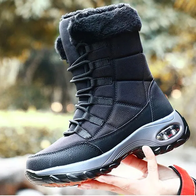 Women winter chunky platform lace up faux fur keep warm short snow boots