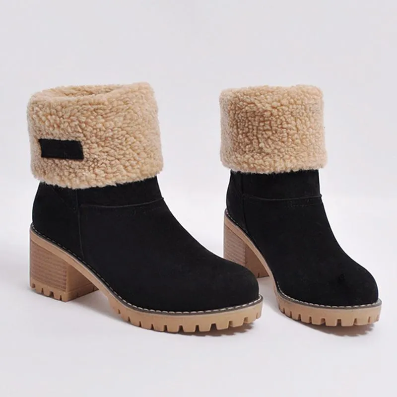 Women's chuky block heel ankle snow boots