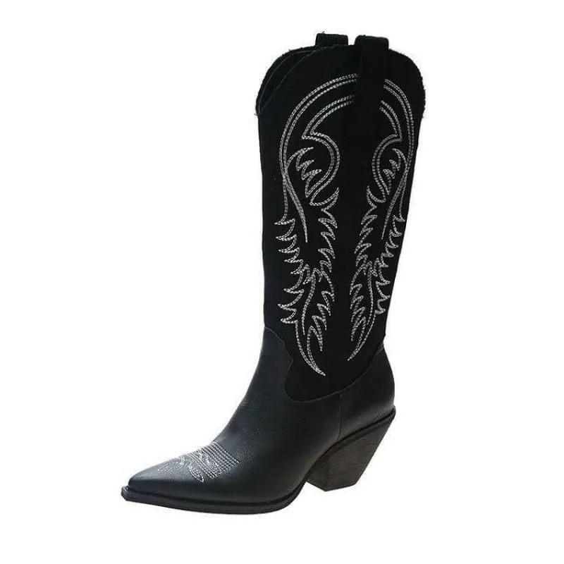 Womens Pu Leather Pointed Toe Western Cowboy Boots for Effortless Style