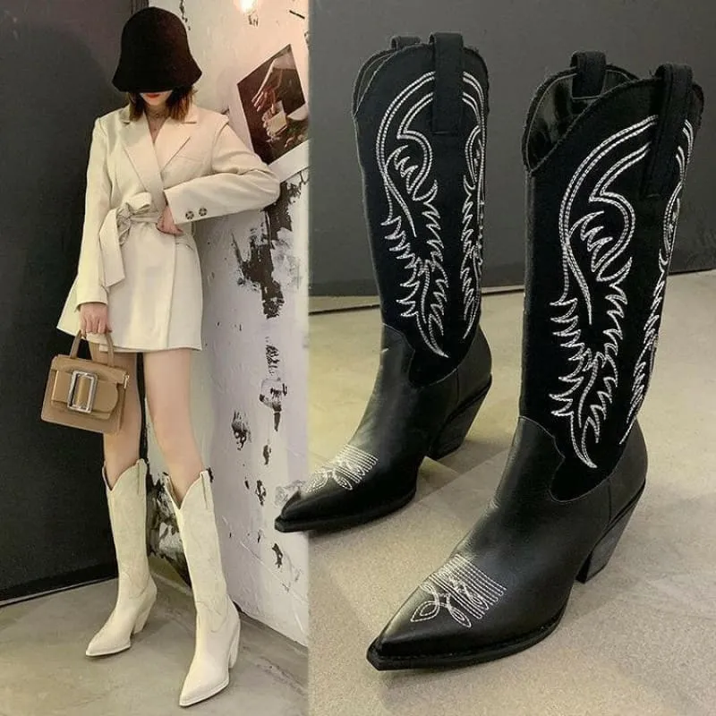 Womens Pu Leather Pointed Toe Western Cowboy Boots for Effortless Style